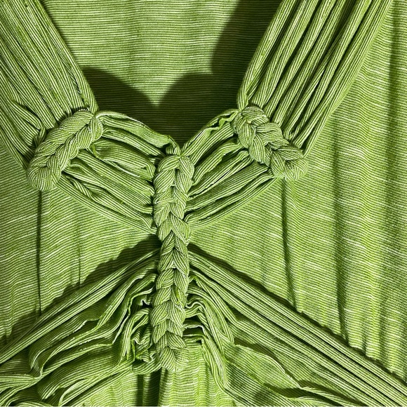 Max Studio Green Boho Chic Summer Sleeveless Ribbed Design @ Neck Waist Dress LG - Picture 5 of 16